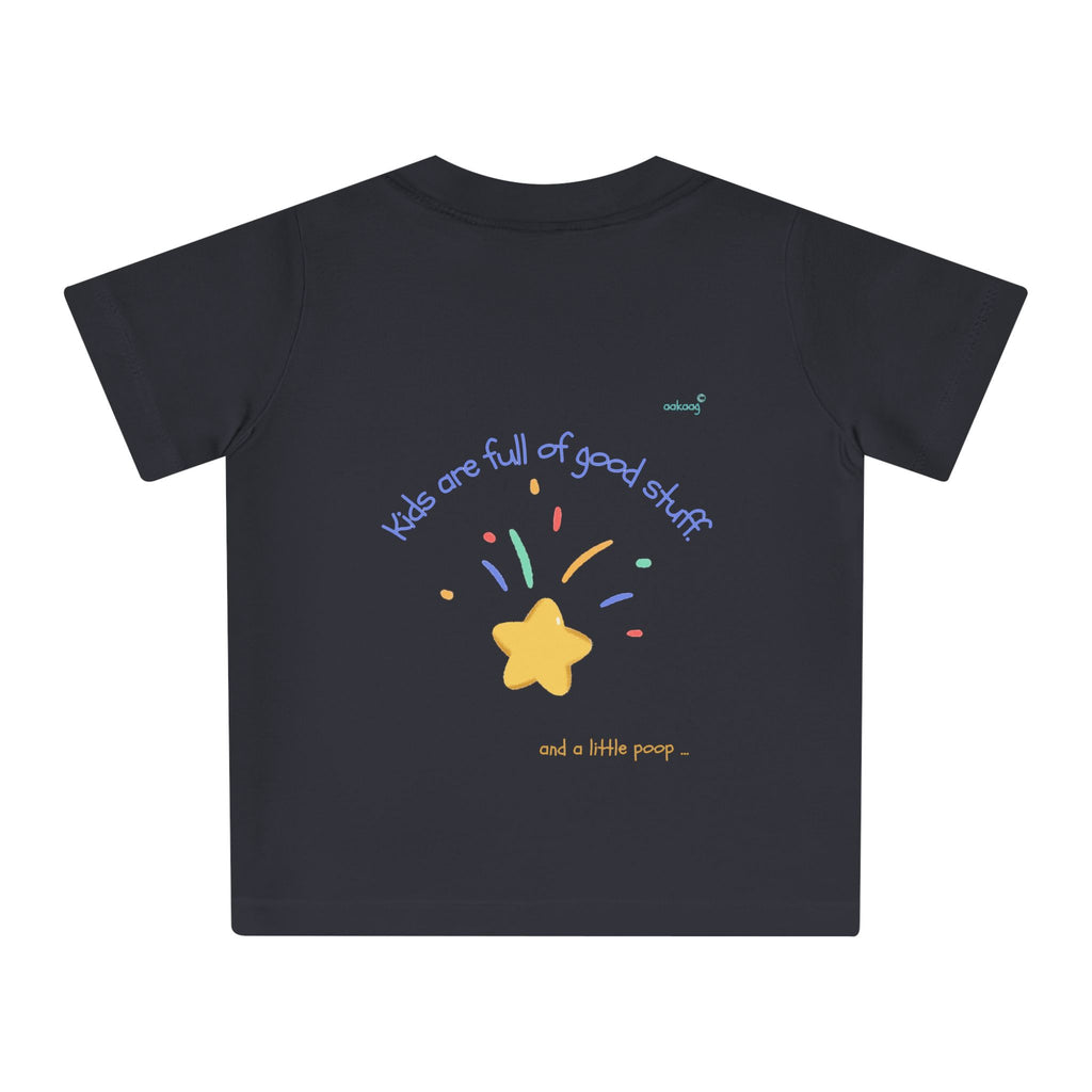 Baby T-Shirt — Rainbow Astronaut Rocket & Star Design (“The universe welcomes all kids” / “Kids are full of good stuff”)
