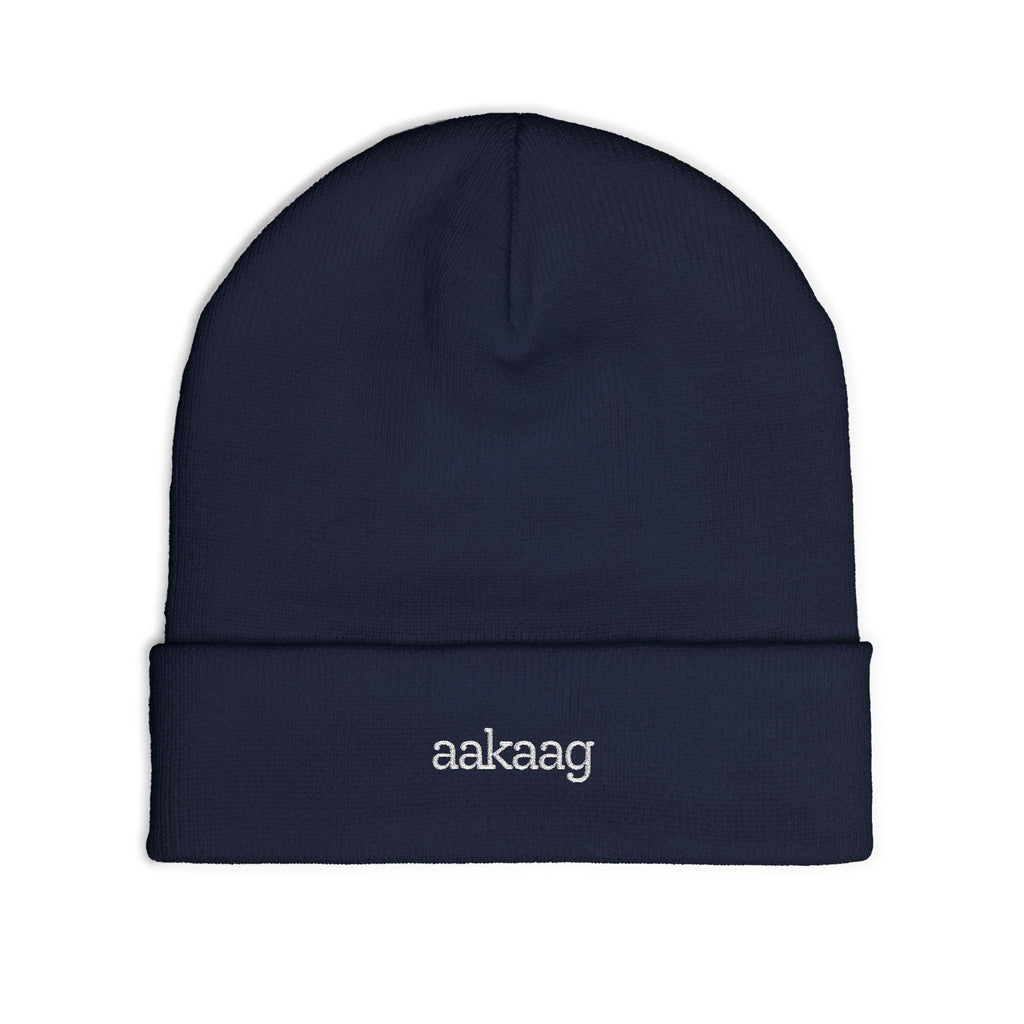 Embroidered 'aakaag' Knit Beanie – Cozy Black Cuffed Winter Hat