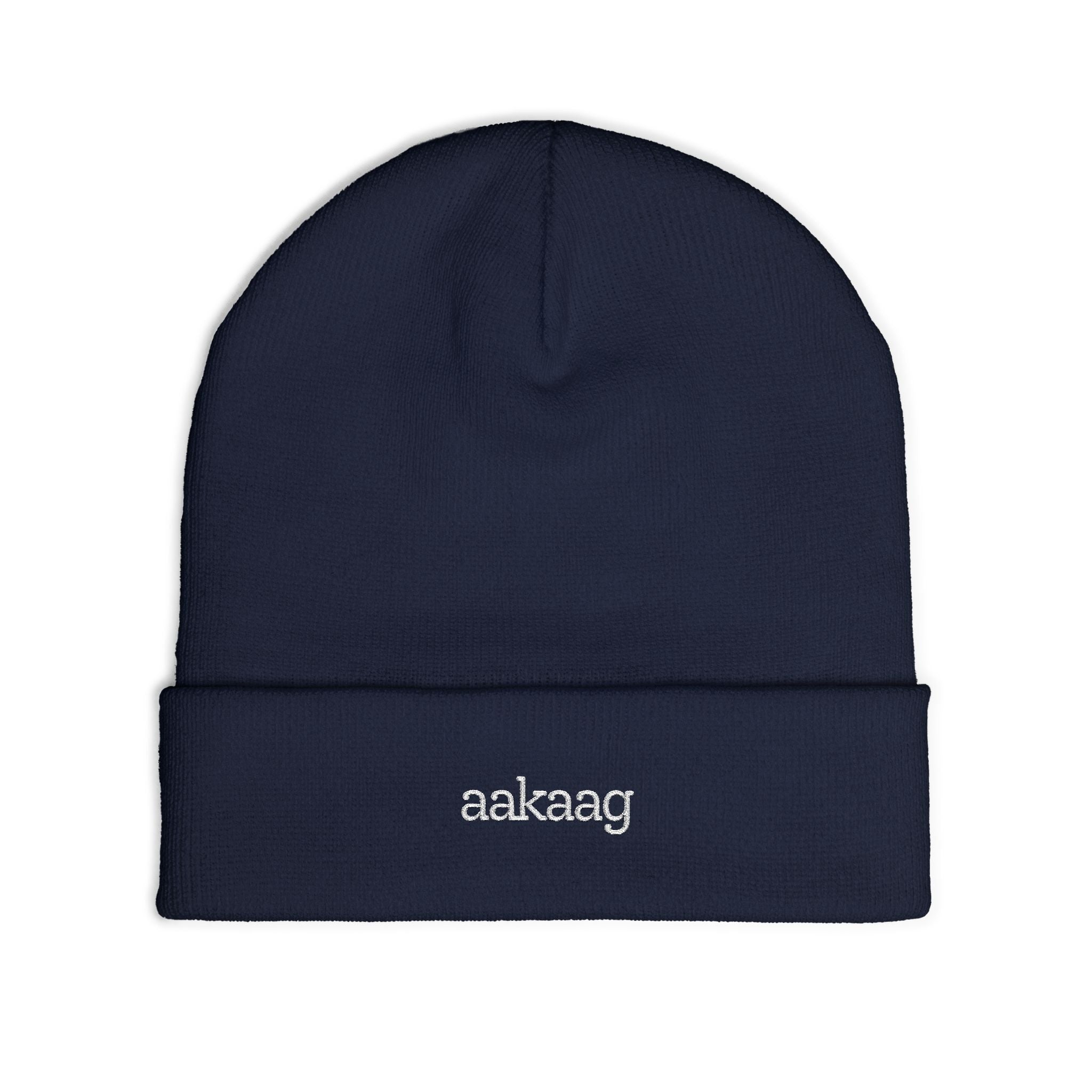 Embroidered 'aakaag' Knit Beanie – Cozy Black Cuffed Winter Hat