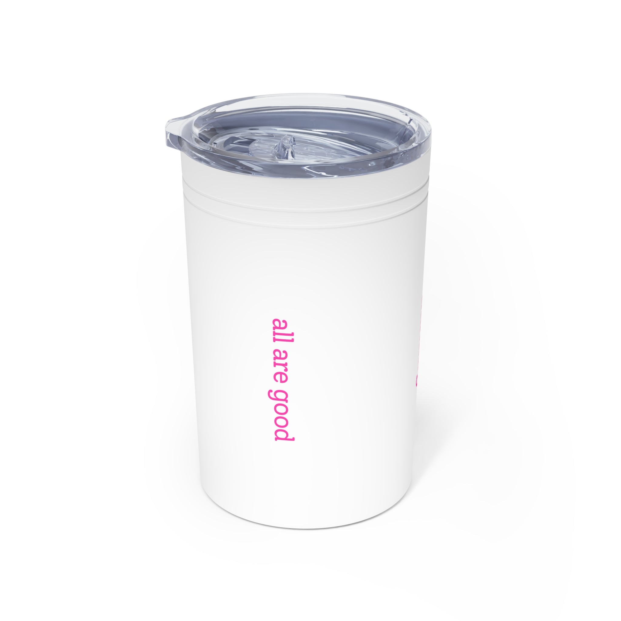 11oz Insulated Tumbler — Vertical Pink Text "aakag" Minimal Travel Cup