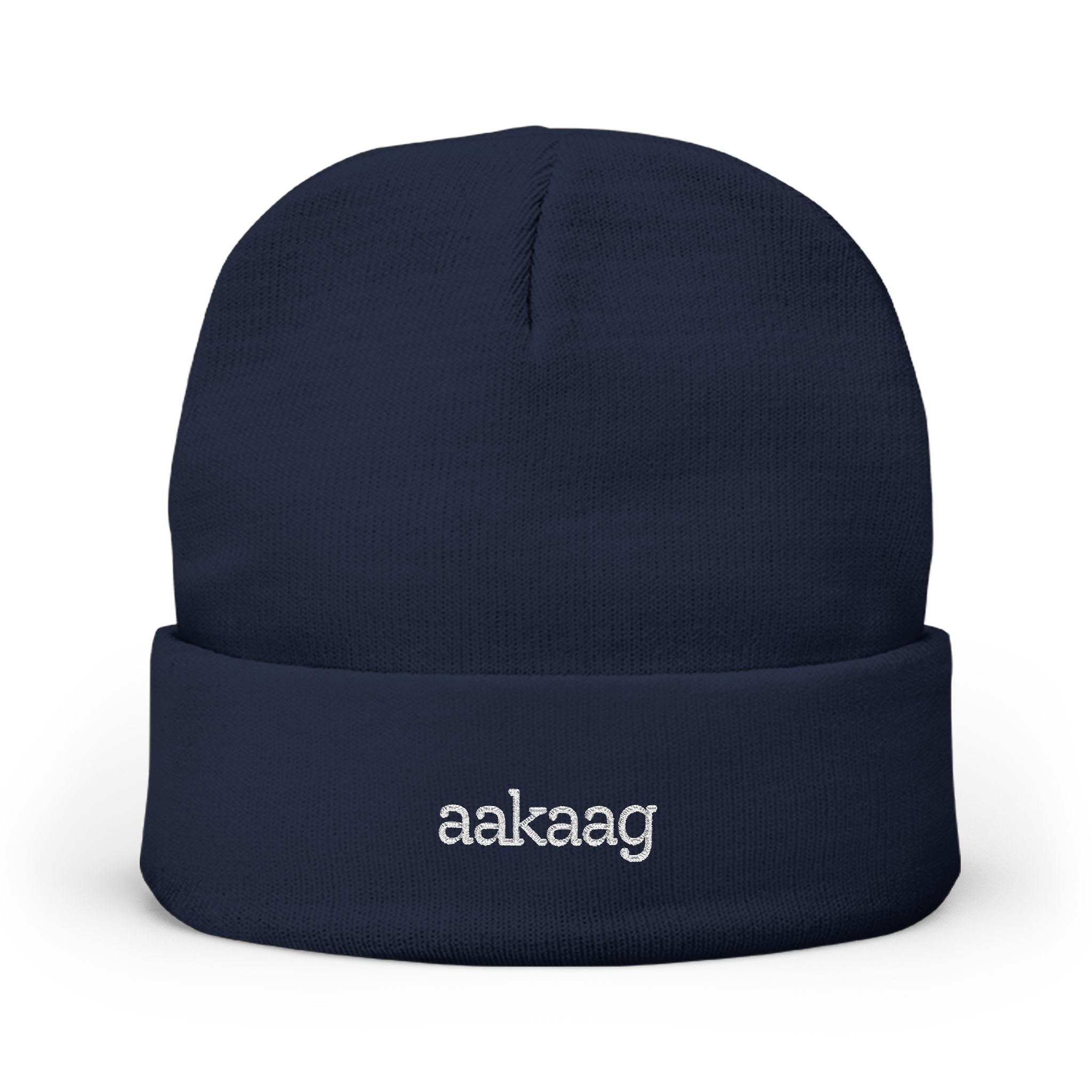 Embroidered 'aakaag' Knit Beanie – Cozy Black Cuffed Winter Hat