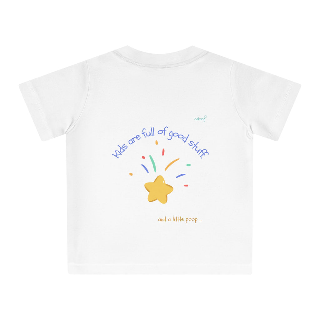 Baby T-Shirt — Rainbow Astronaut Rocket & Star Design (“The universe welcomes all kids” / “Kids are full of good stuff”)