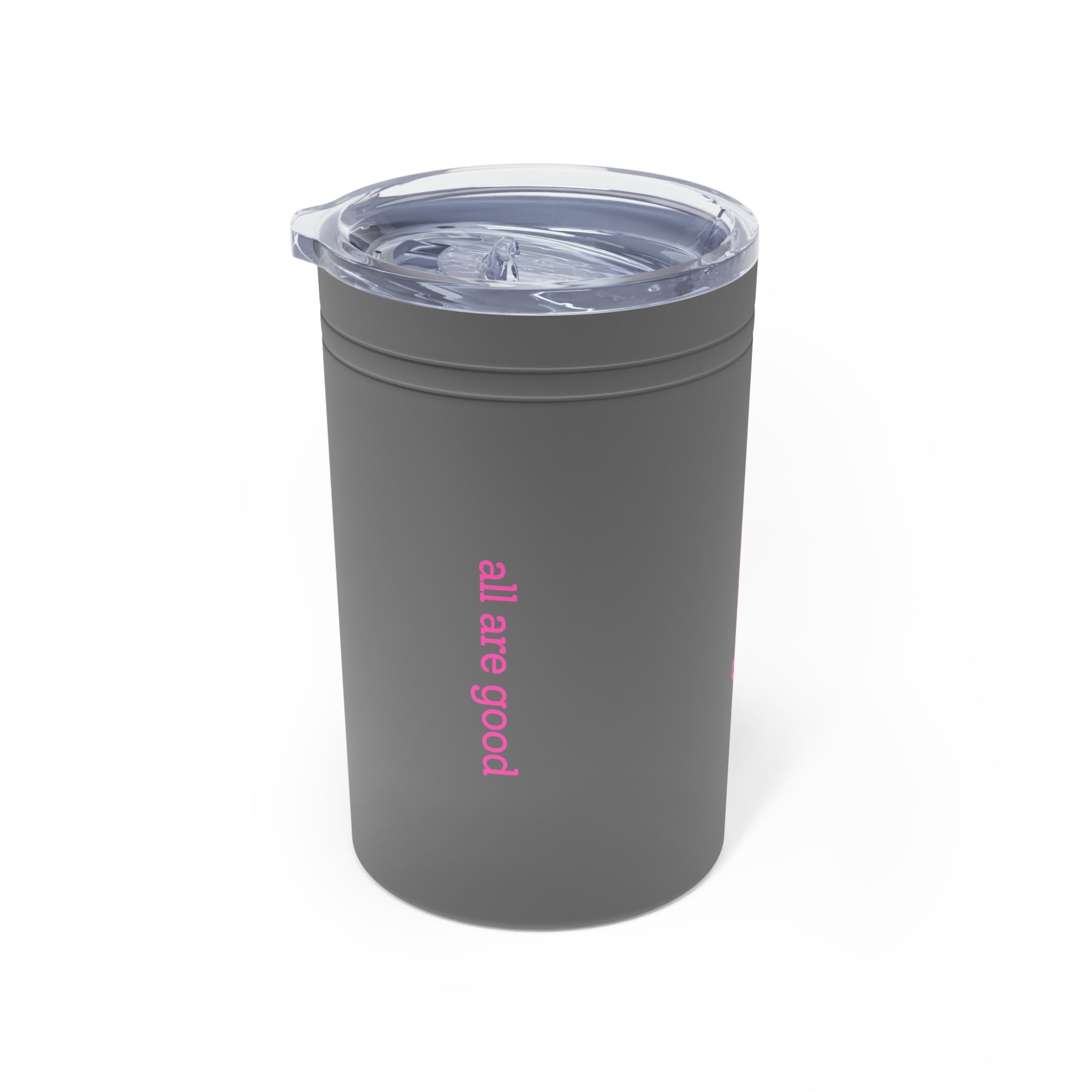 11oz Insulated Tumbler — Vertical Pink Text "aakag" Minimal Travel Cup