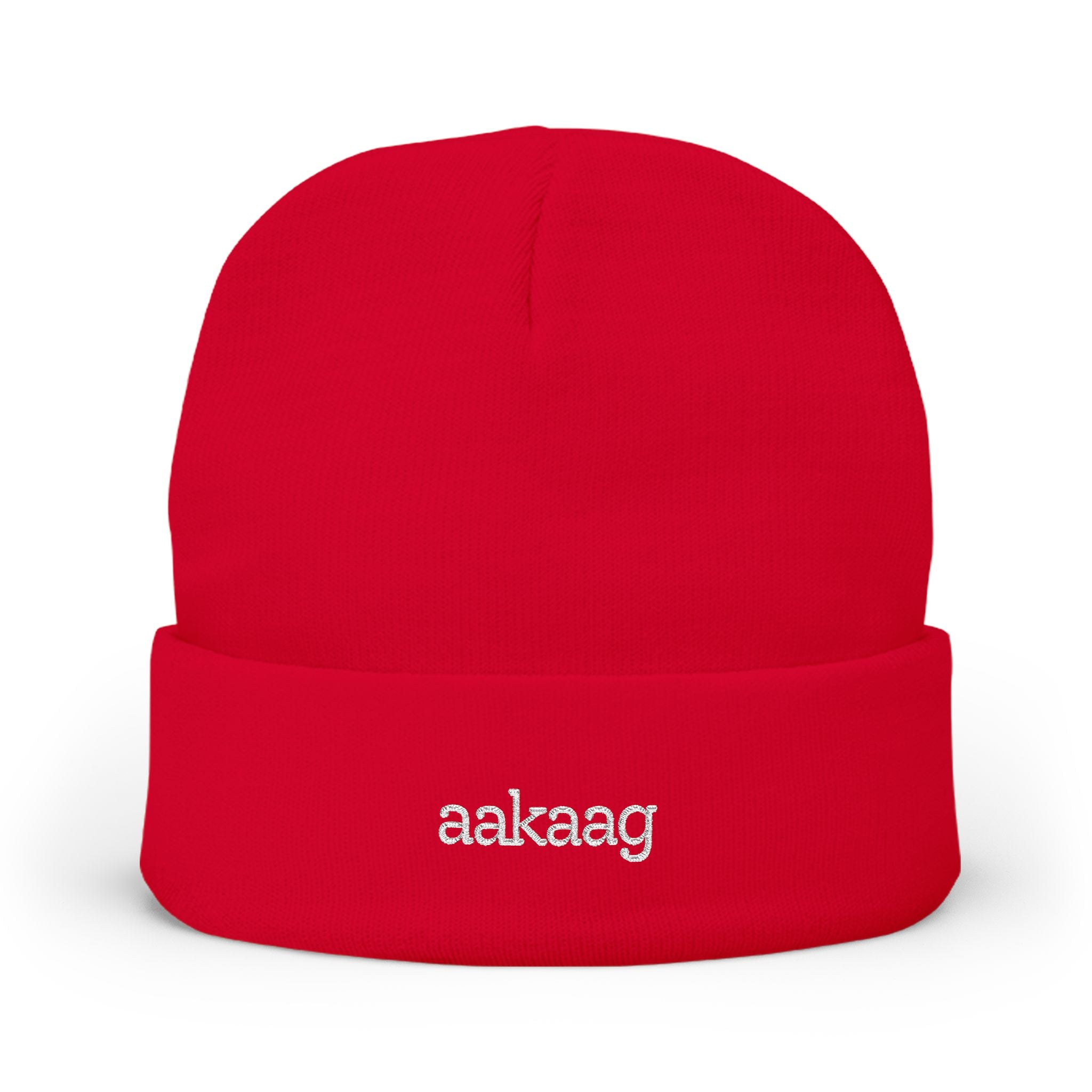 Embroidered 'aakaag' Knit Beanie – Cozy Black Cuffed Winter Hat