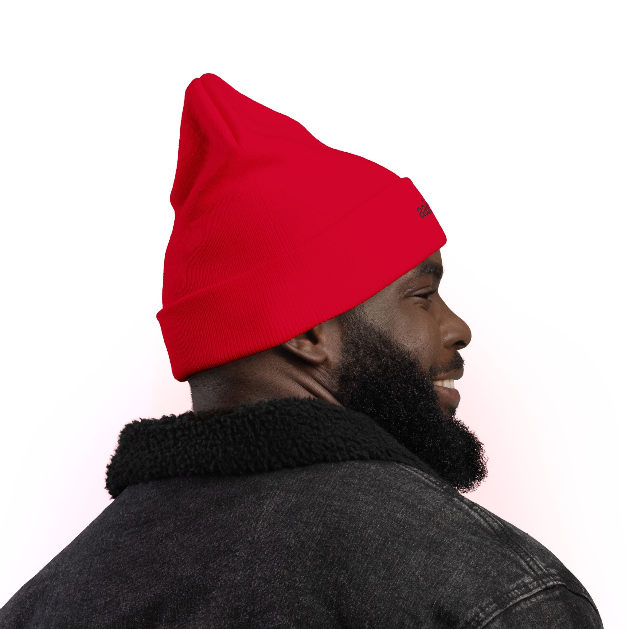 Embroidered "aakaag" Knit Beanie — Cozy Winter Cuffed Hat