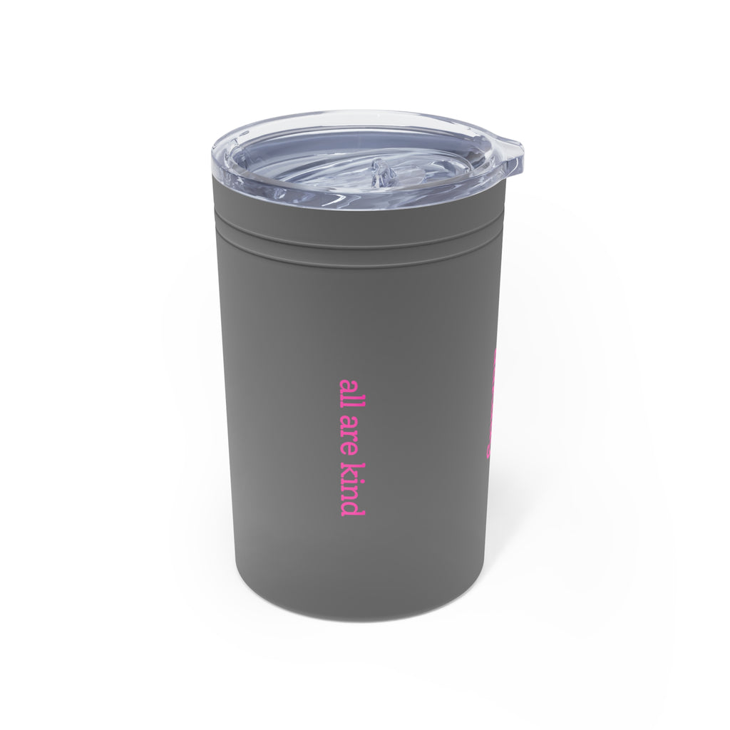 11oz Insulated Tumbler — Vertical Pink Text "aakag" Minimal Travel Cup