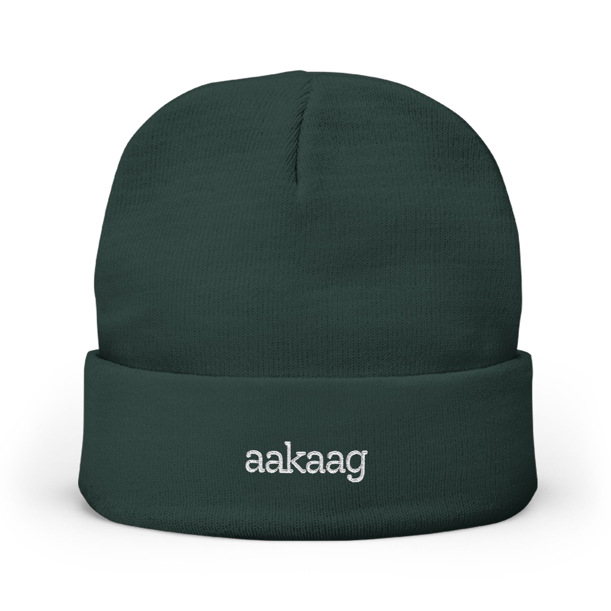 Embroidered 'aakaag' Knit Beanie – Cozy Black Cuffed Winter Hat