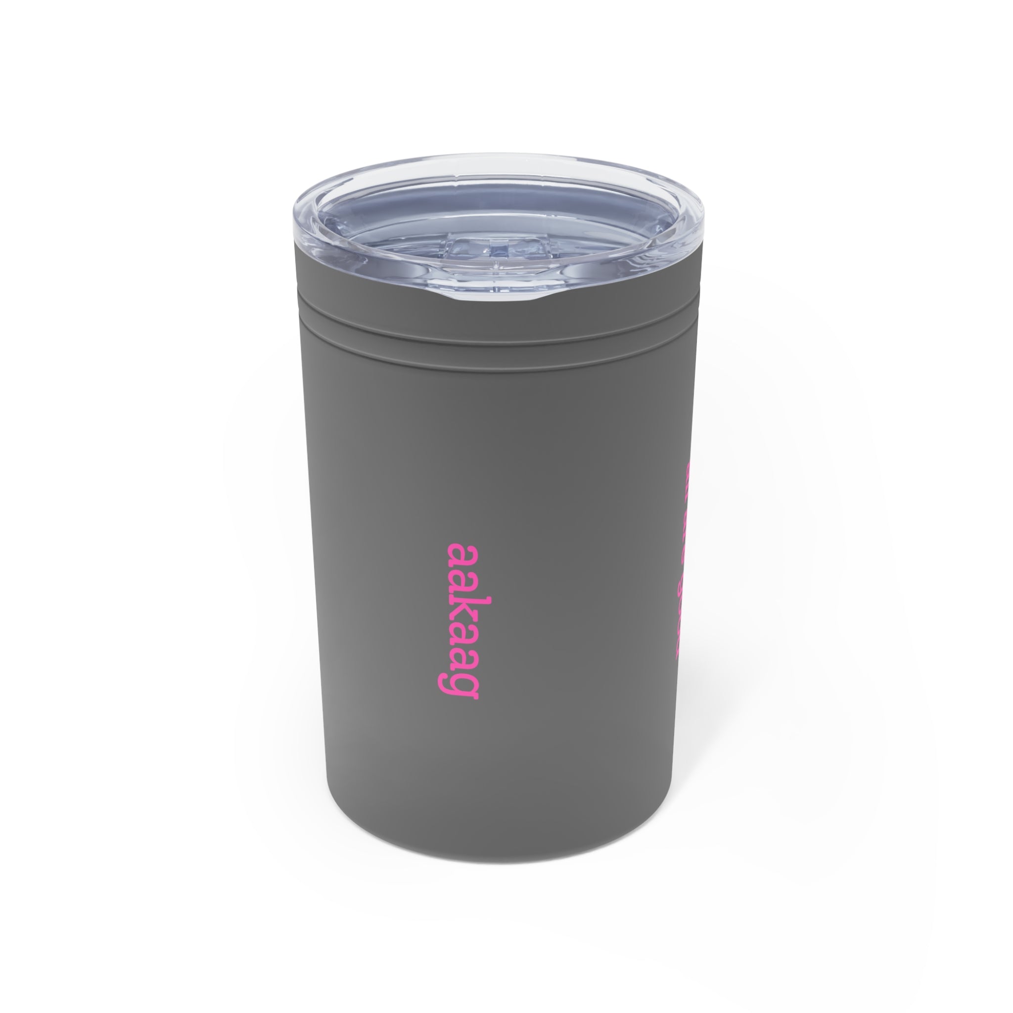 11oz Insulated Tumbler — Vertical Pink Text "aakag" Minimal Travel Cup