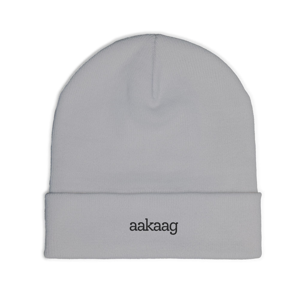 Embroidered "aakaag" Knit Beanie — Cozy Winter Cuffed Hat