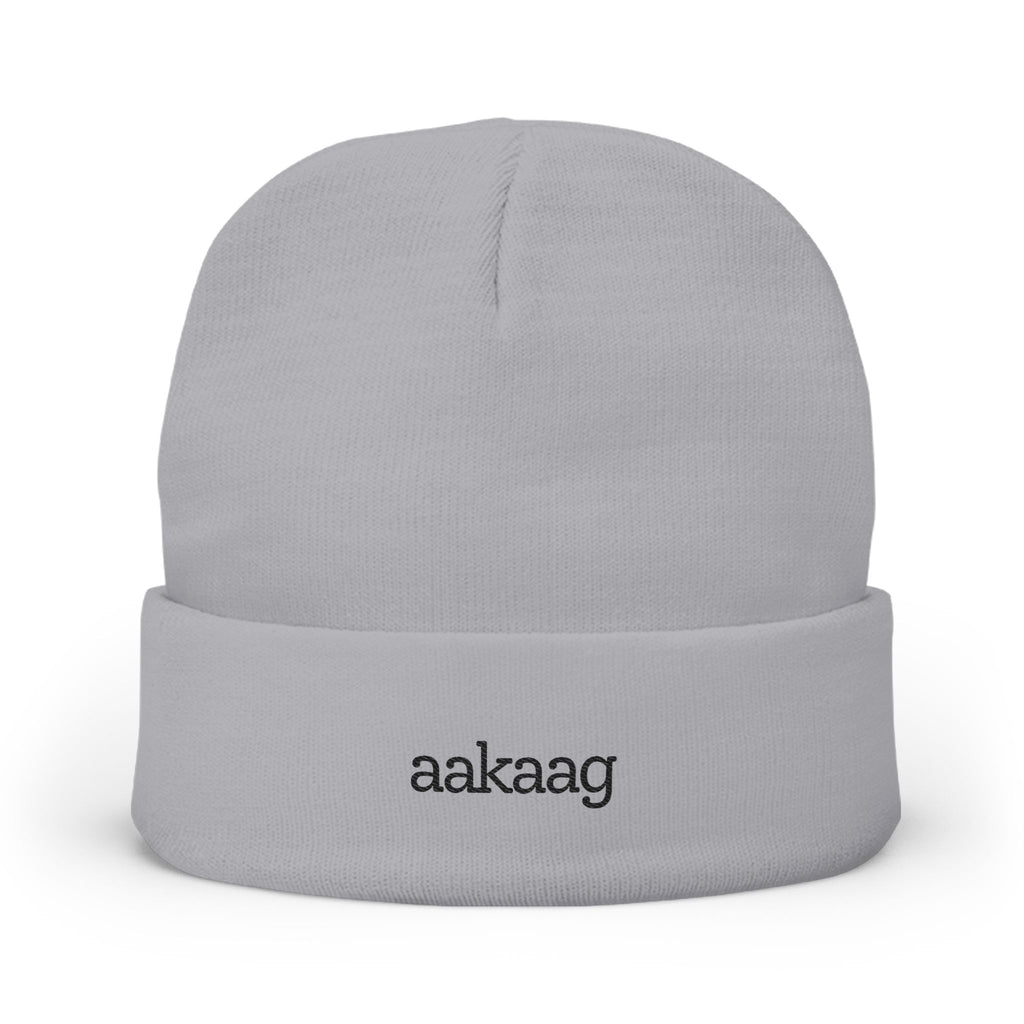 Embroidered "aakaag" Knit Beanie — Cozy Winter Cuffed Hat