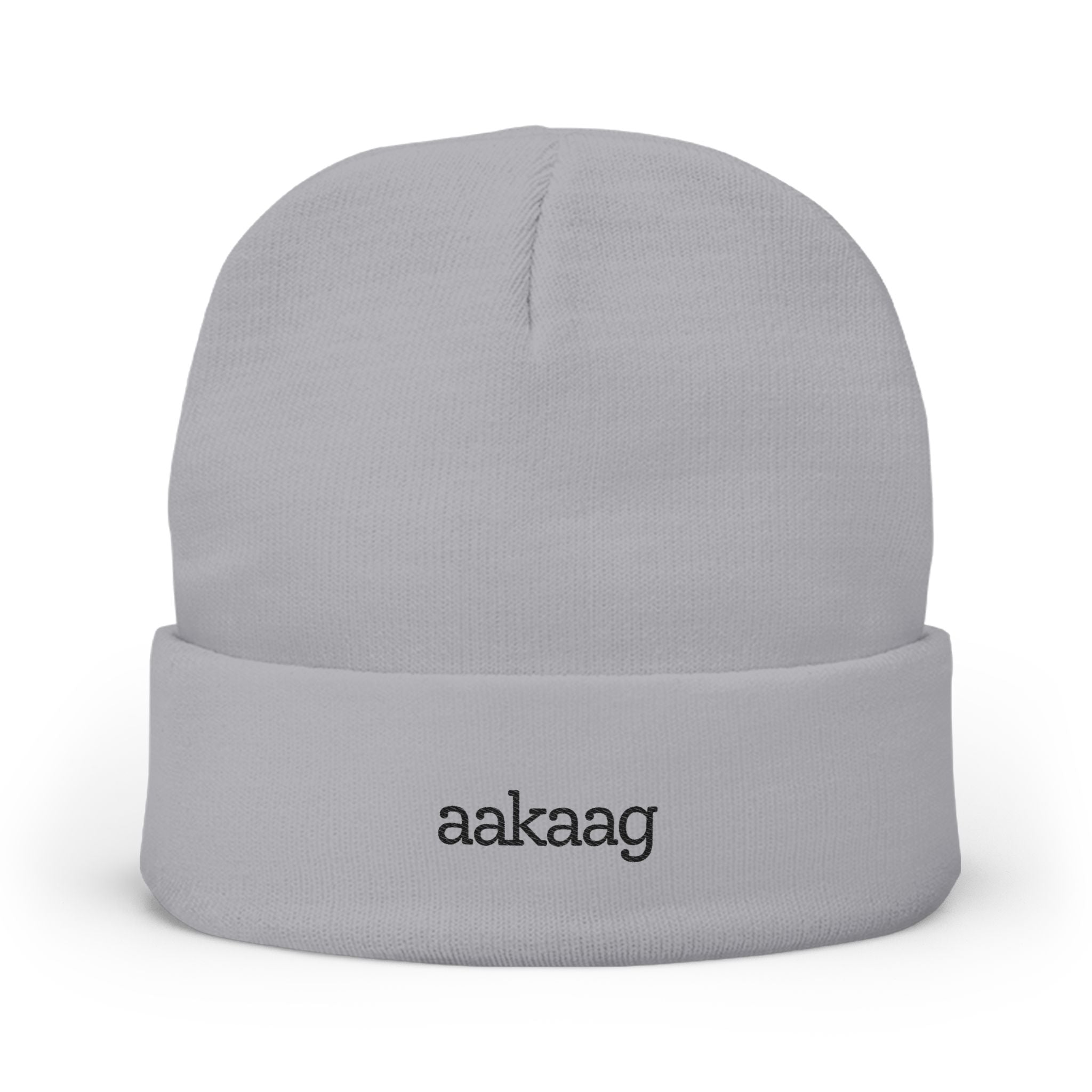 Embroidered "aakaag" Knit Beanie — Cozy Winter Cuffed Hat