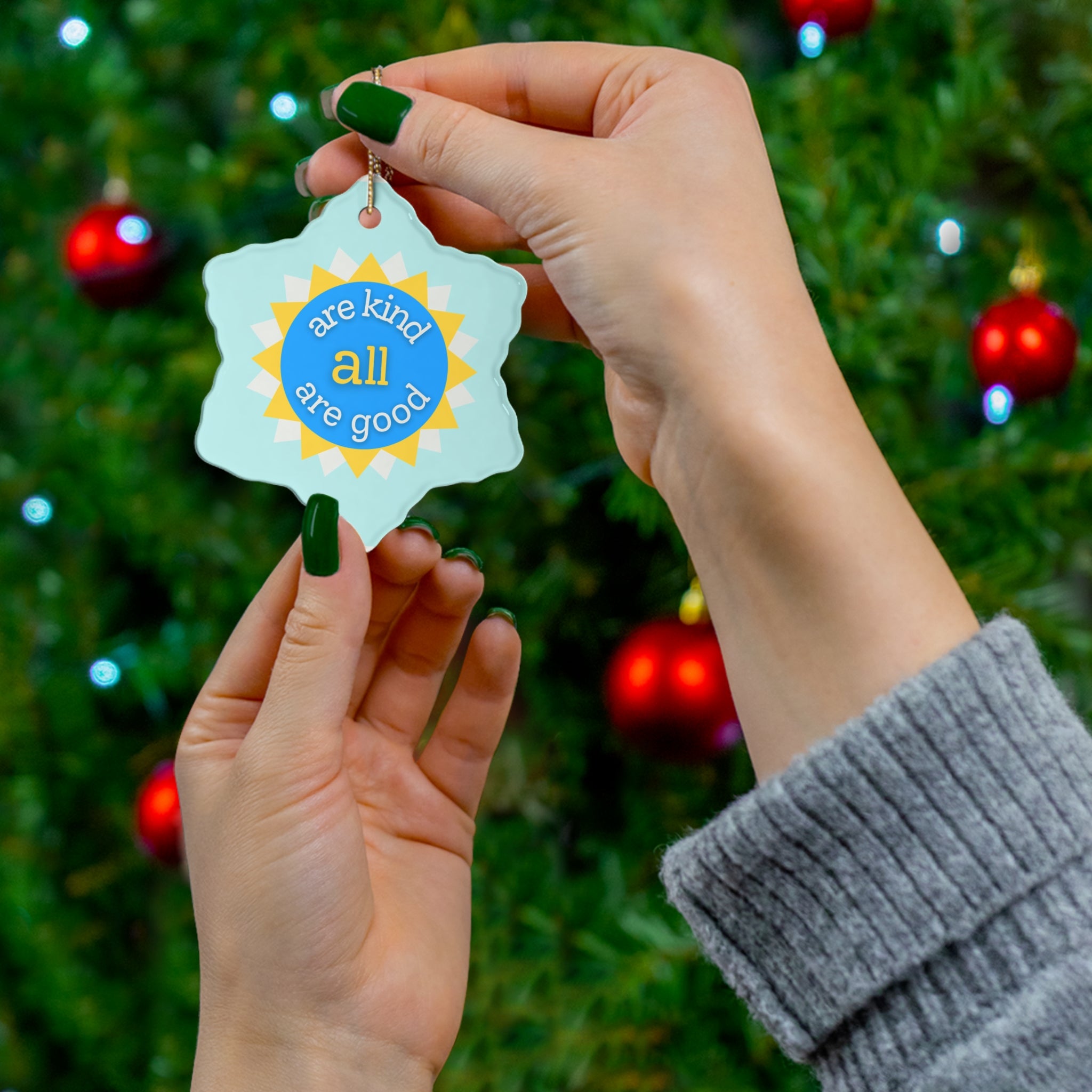 aakaag Ceramic Ornament — "Are Kind All Are Good" Inspirational Holiday Decoration