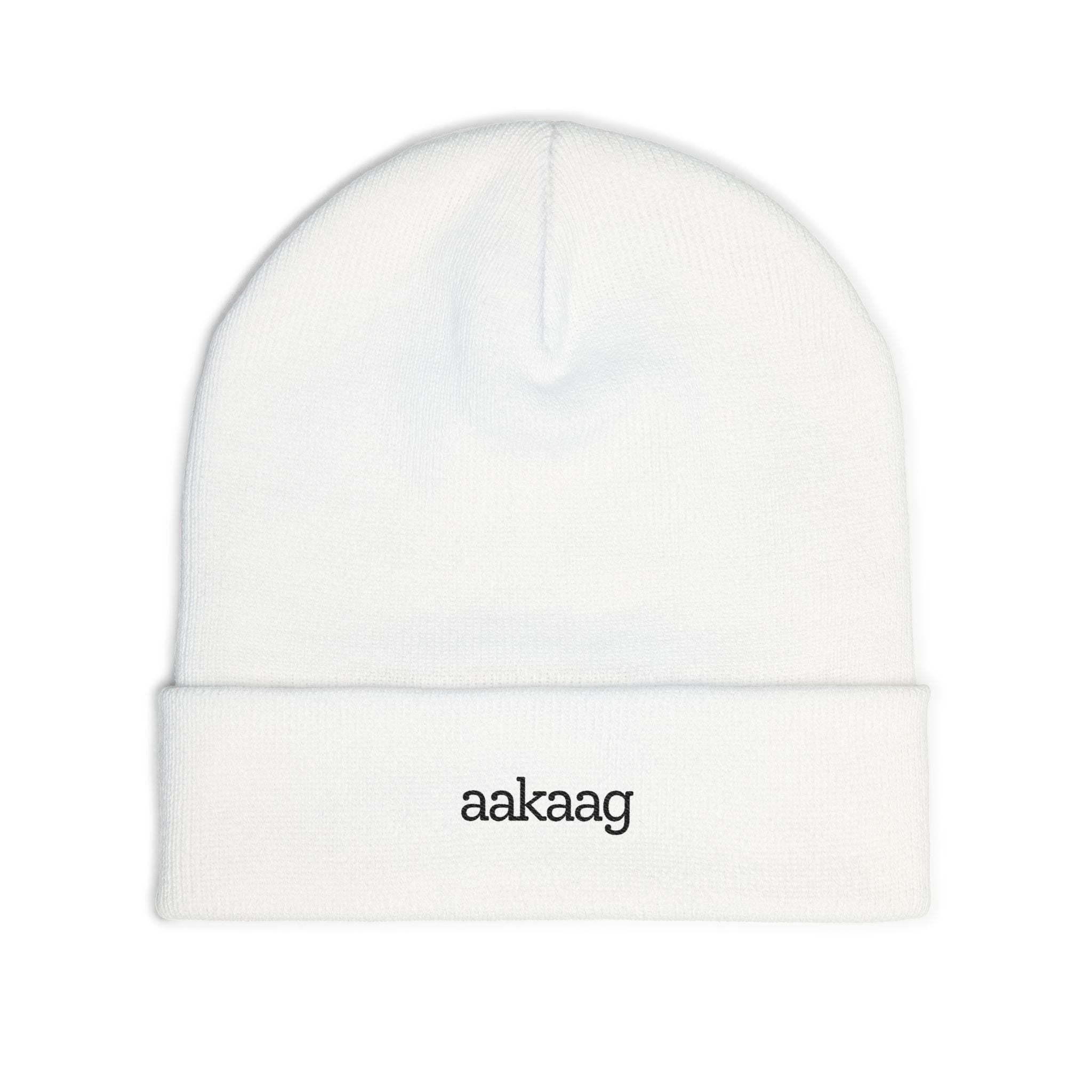 Embroidered "aakaag" Knit Beanie — Cozy Winter Cuffed Hat