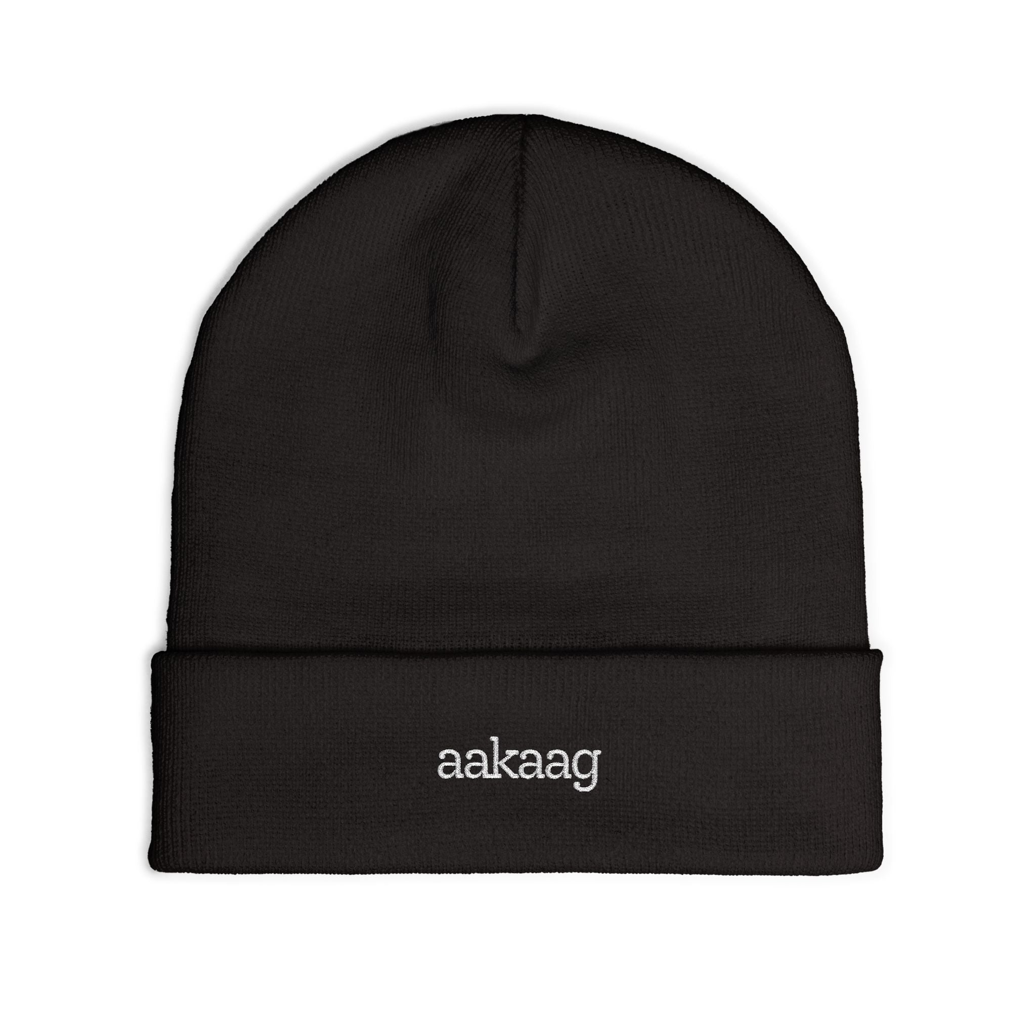 Embroidered 'aakaag' Knit Beanie – Cozy Black Cuffed Winter Hat