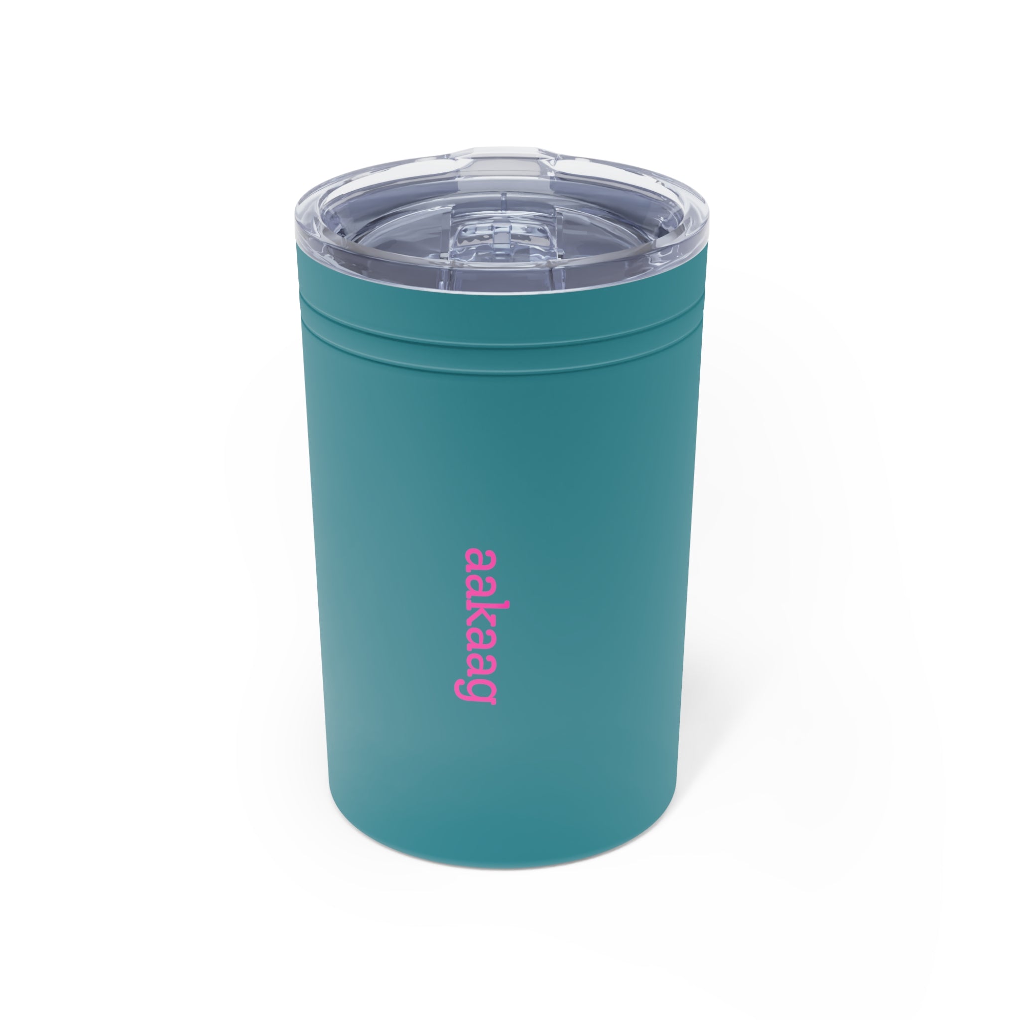 11oz Insulated Tumbler — Vertical Pink Text "aakag" Minimal Travel Cup
