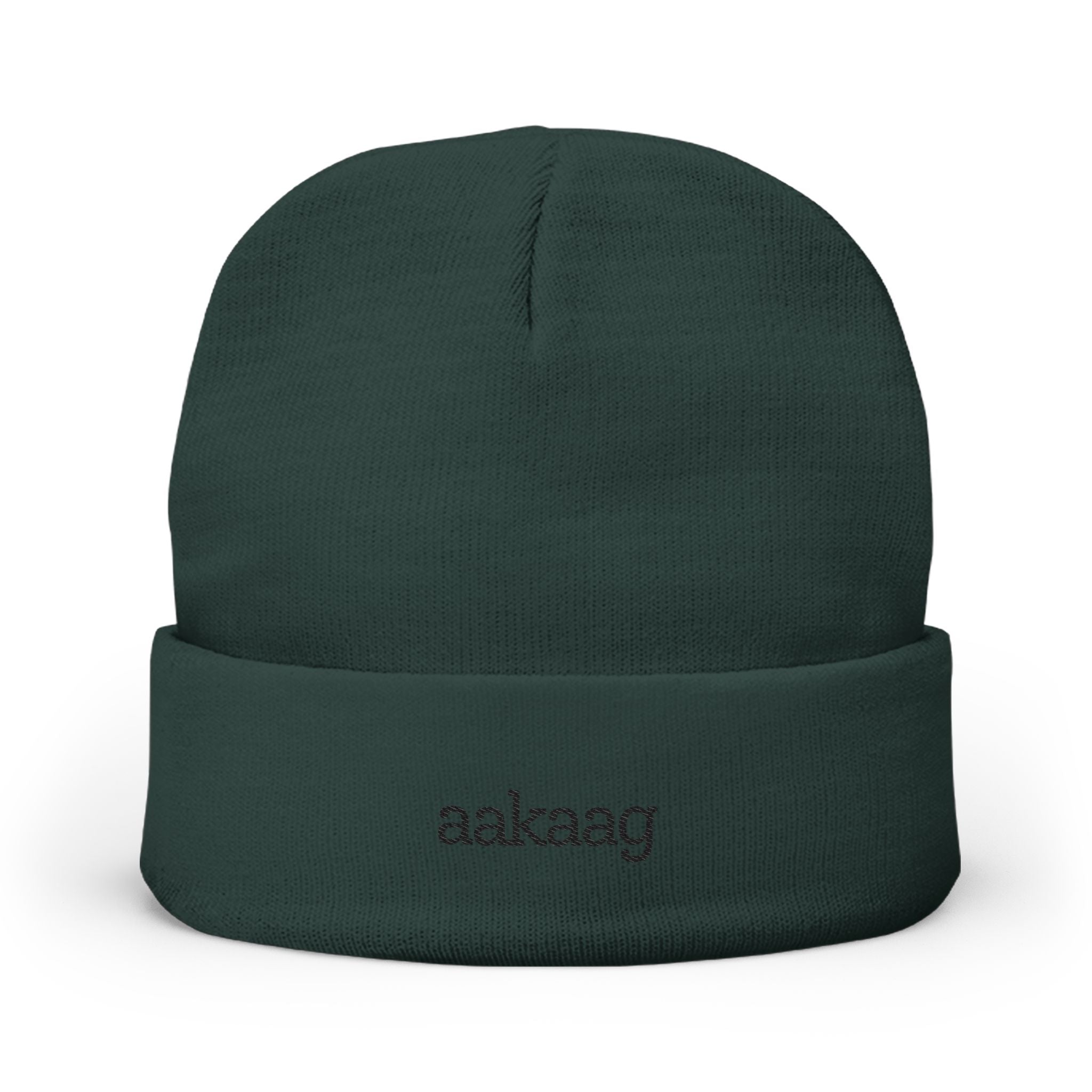 Embroidered "aakaag" Knit Beanie — Cozy Winter Cuffed Hat