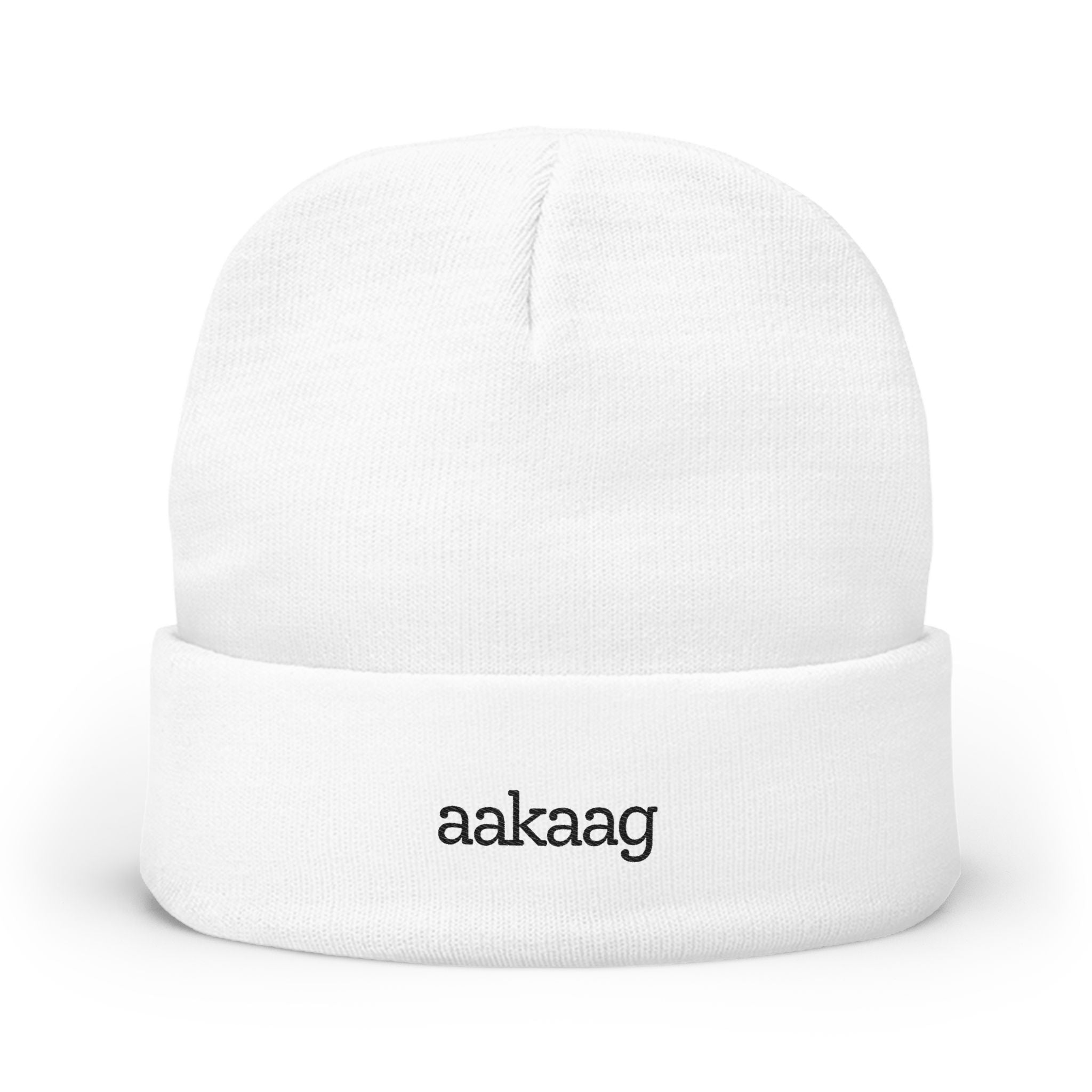 Embroidered "aakaag" Knit Beanie — Cozy Winter Cuffed Hat