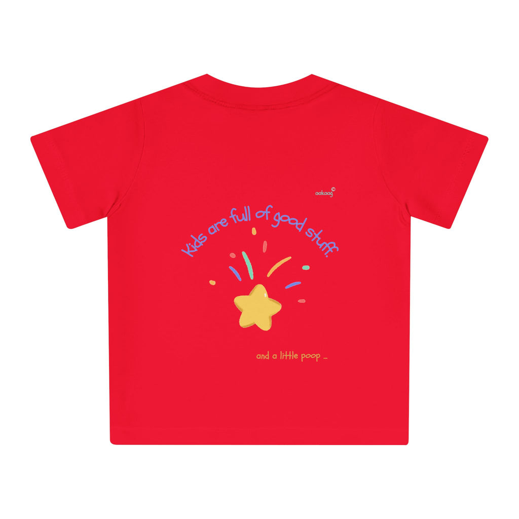 Baby T-Shirt — Rainbow Astronaut Rocket & Star Design (“The universe welcomes all kids” / “Kids are full of good stuff”)