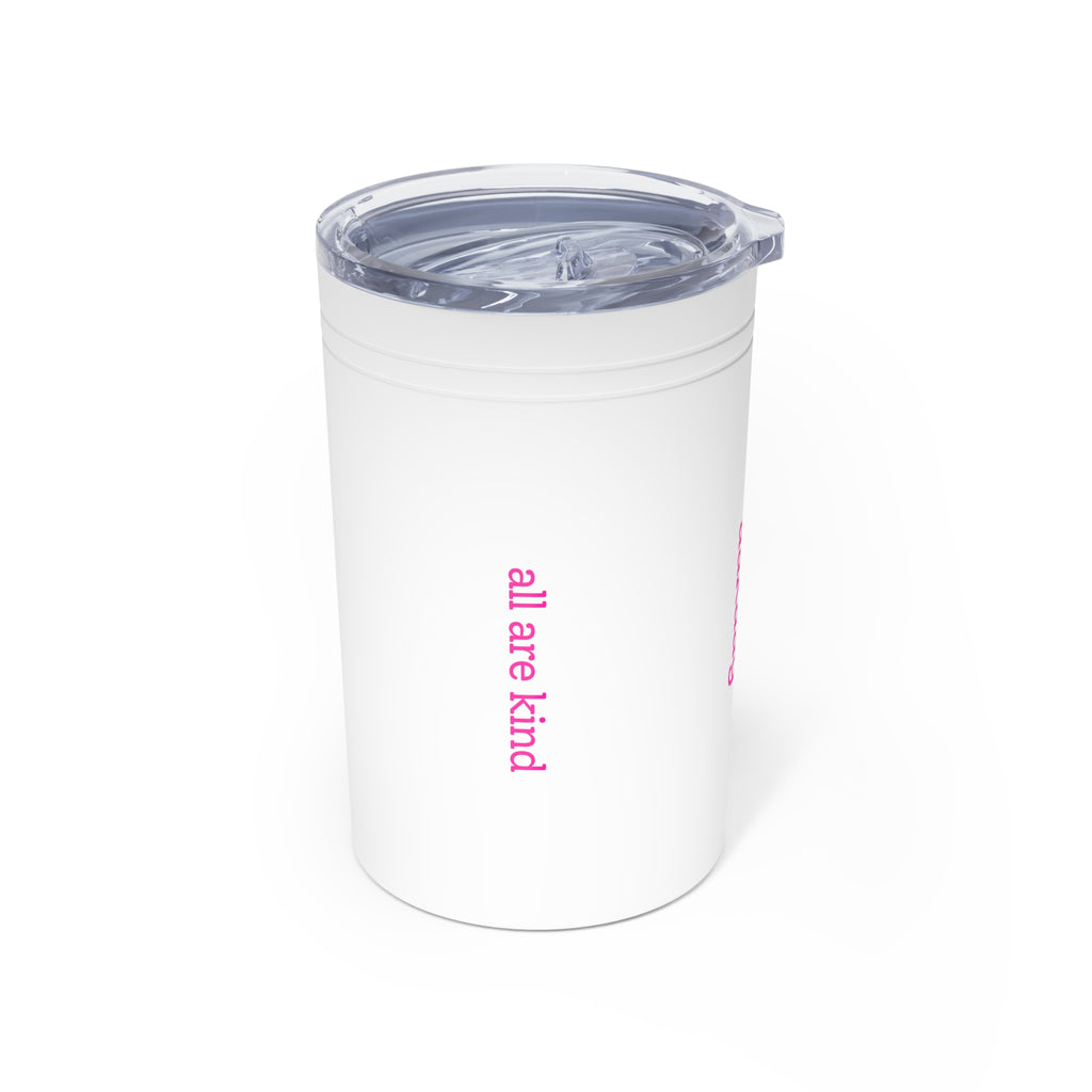 11oz Insulated Tumbler — Vertical Pink Text "aakag" Minimal Travel Cup