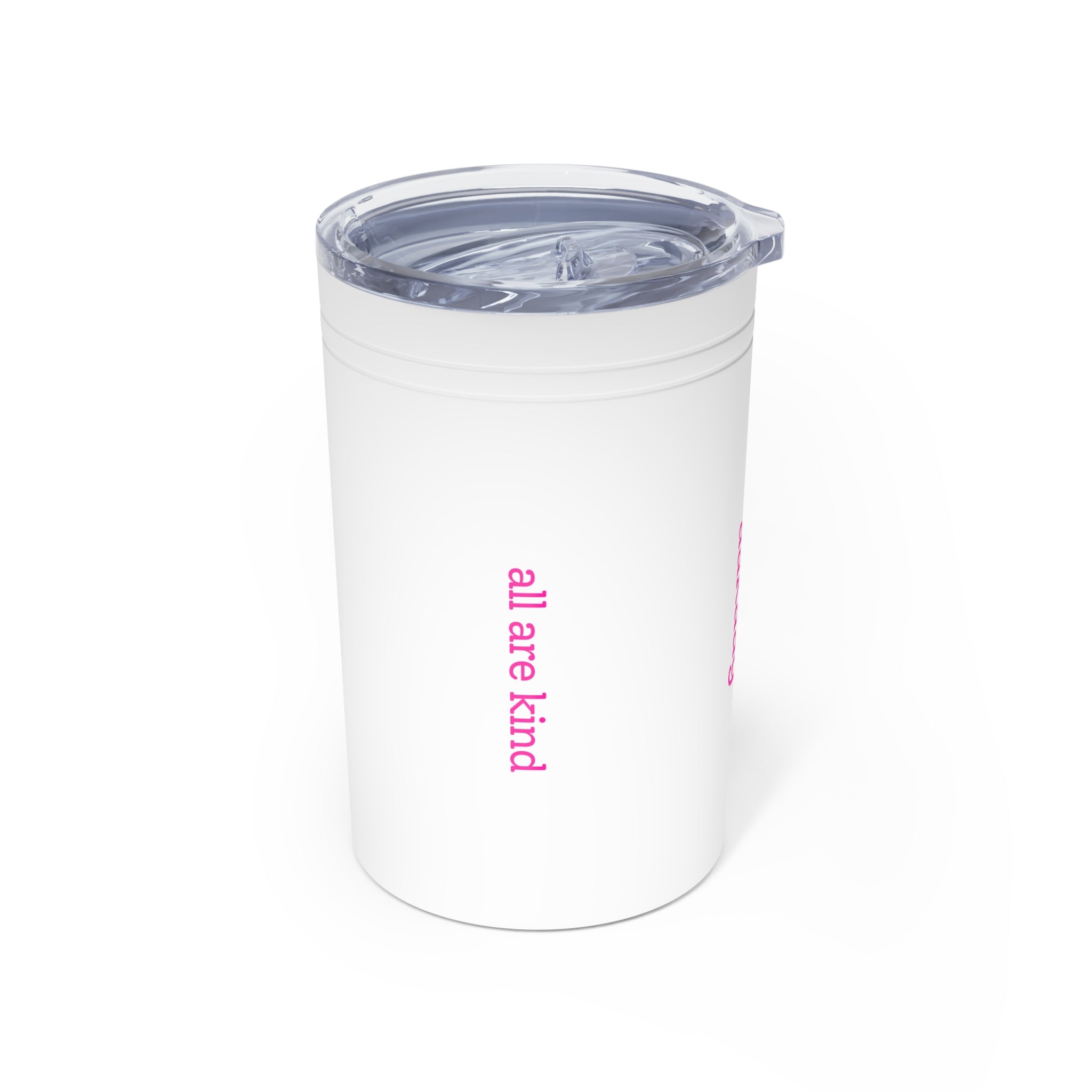 11oz Insulated Tumbler — Vertical Pink Text "aakag" Minimal Travel Cup