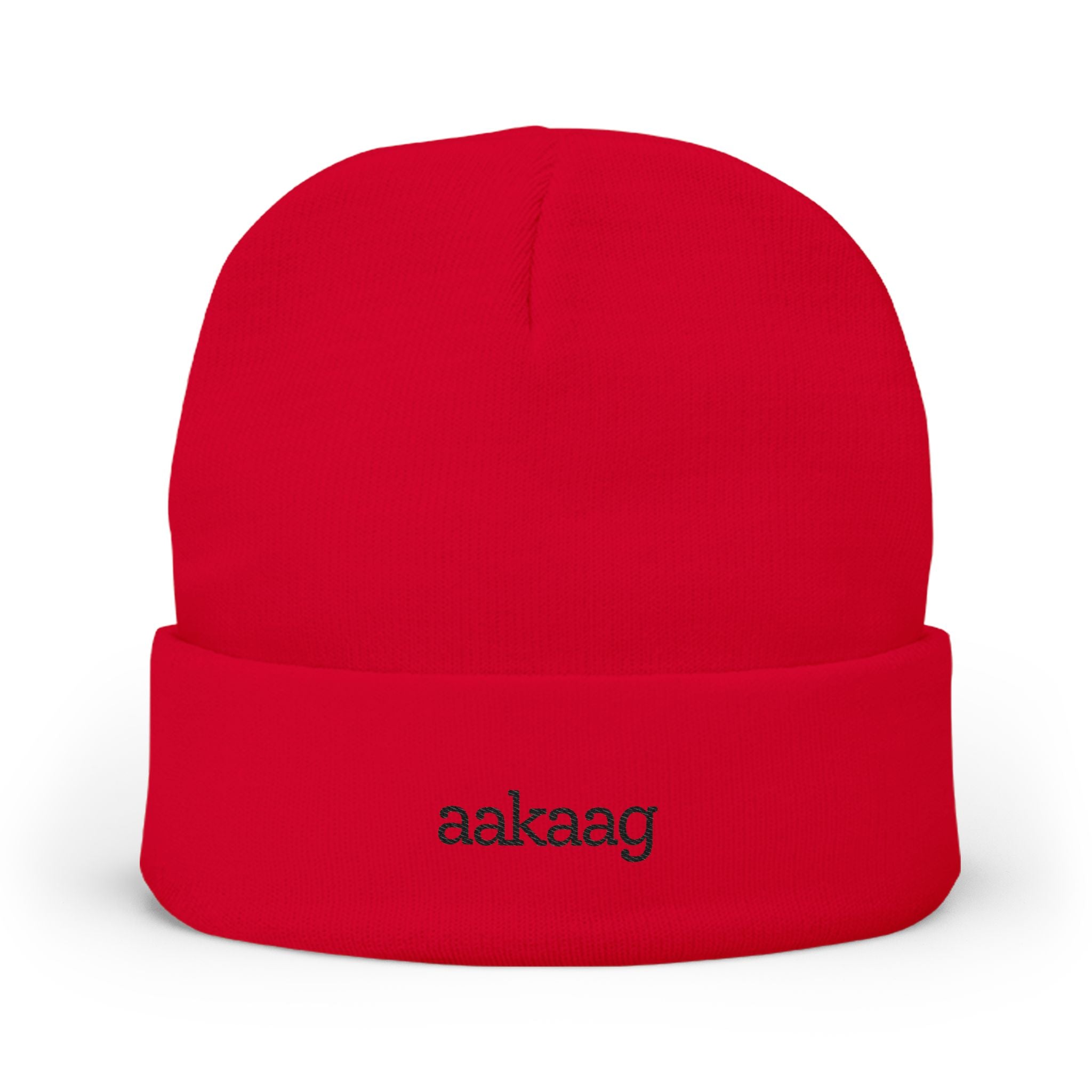 Embroidered "aakaag" Knit Beanie — Cozy Winter Cuffed Hat