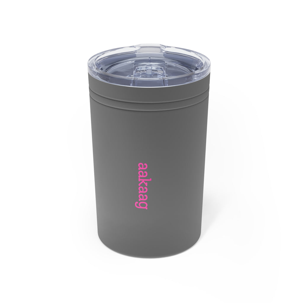 11oz Insulated Tumbler — Vertical Pink Text "aakag" Minimal Travel Cup