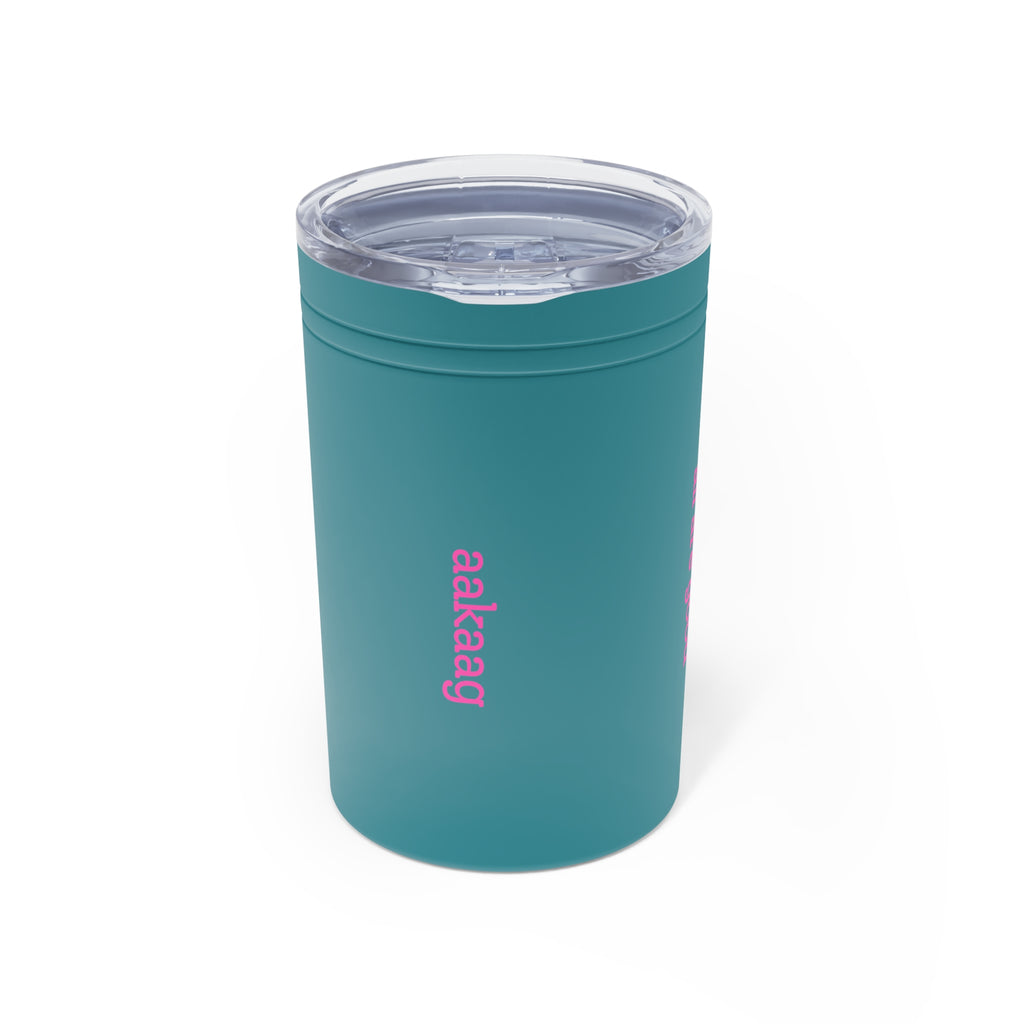 11oz Insulated Tumbler — Vertical Pink Text "aakag" Minimal Travel Cup