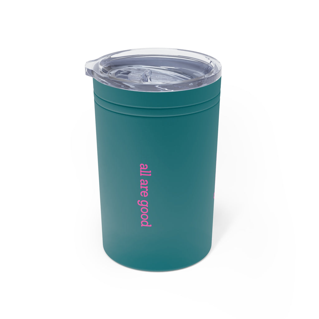 11oz Insulated Tumbler — Vertical Pink Text "aakag" Minimal Travel Cup