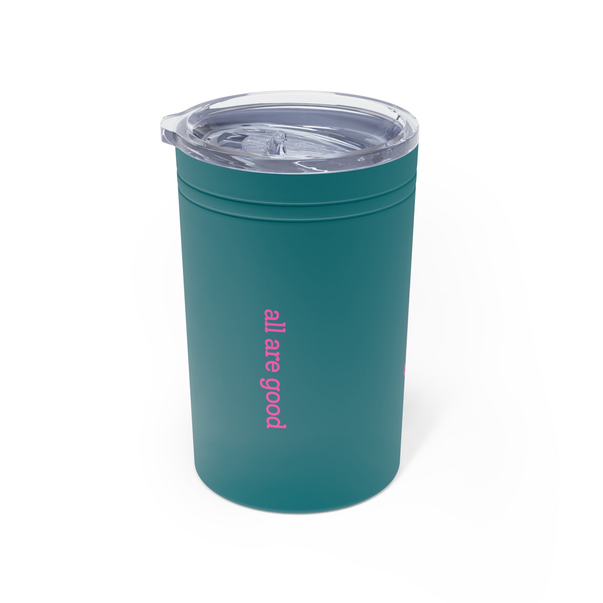 11oz Insulated Tumbler — Vertical Pink Text "aakag" Minimal Travel Cup