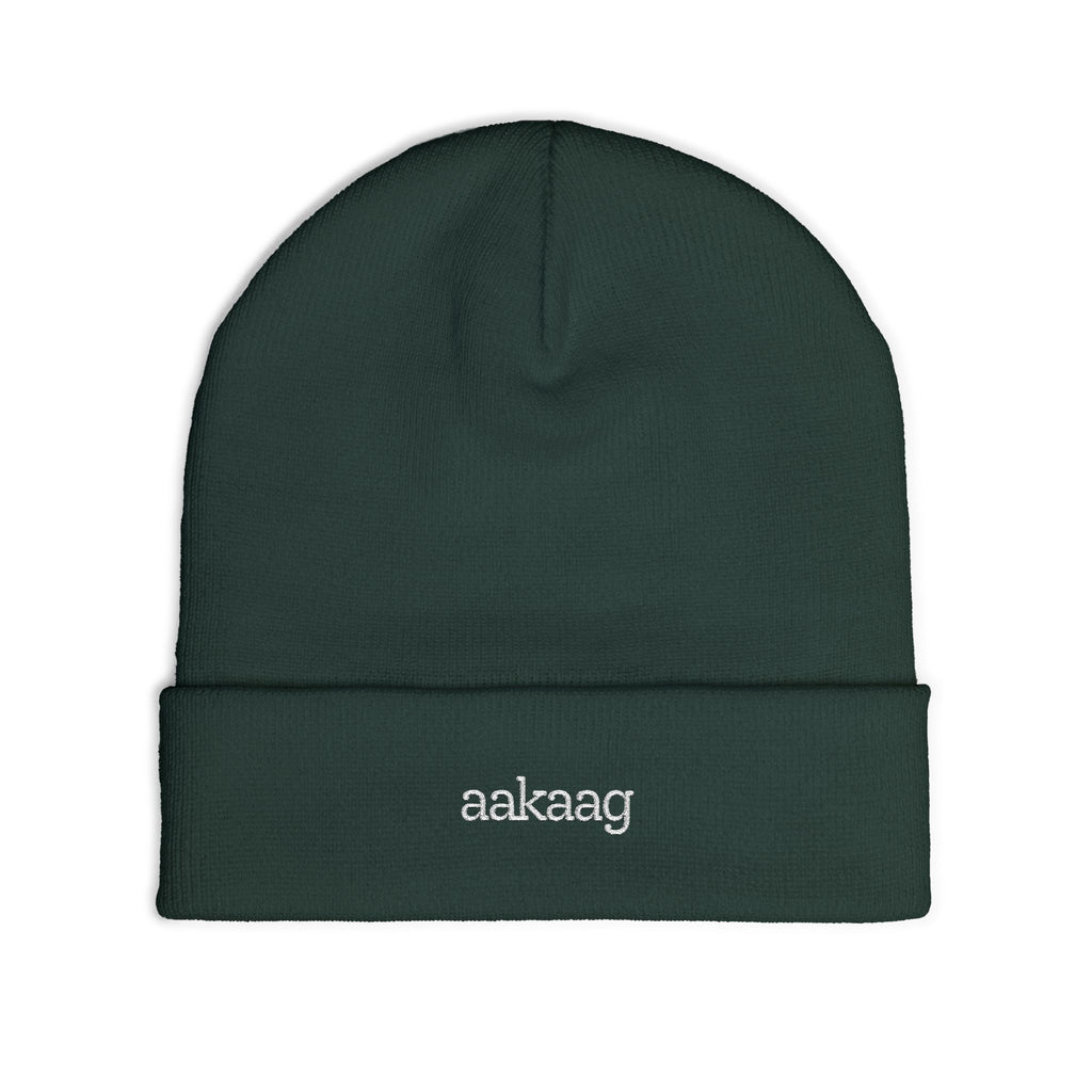 Embroidered 'aakaag' Knit Beanie – Cozy Black Cuffed Winter Hat