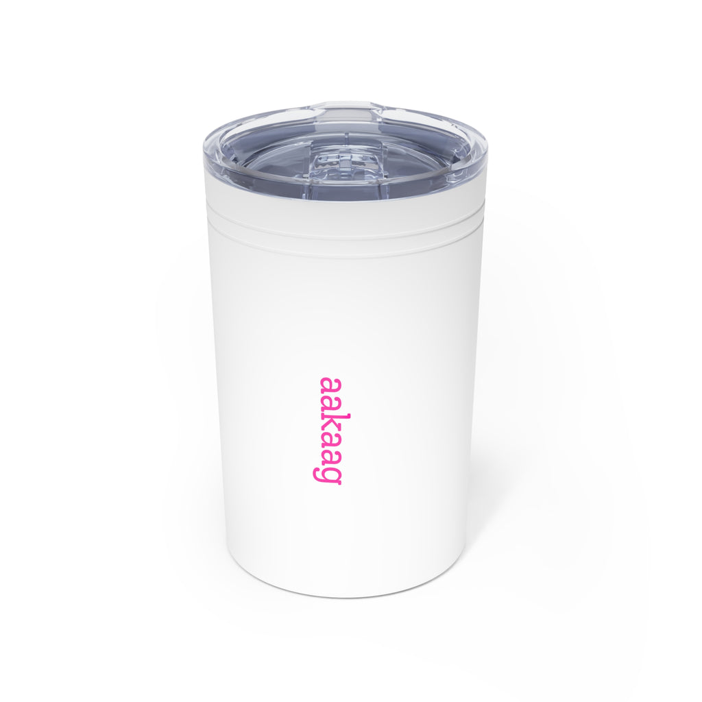 11oz Insulated Tumbler — Vertical Pink Text "aakag" Minimal Travel Cup